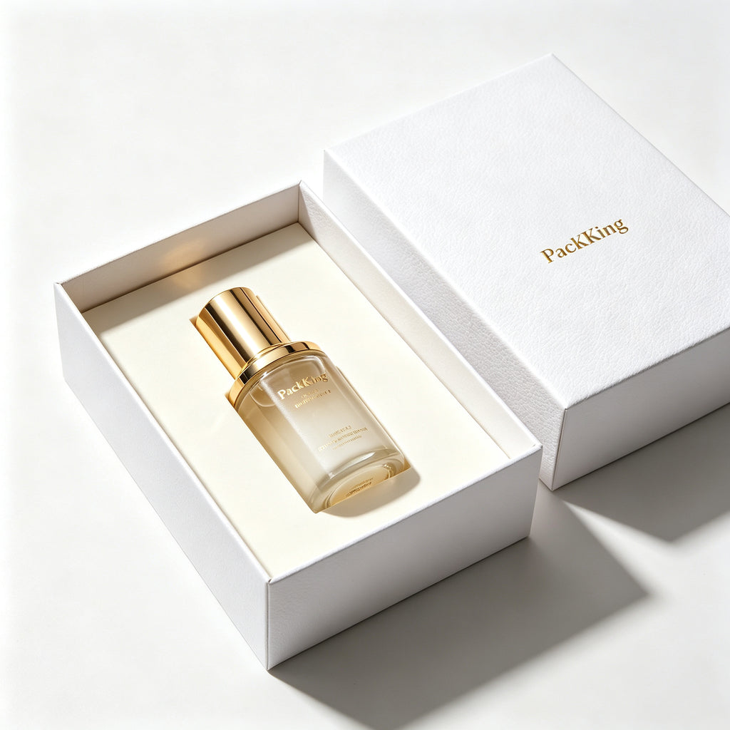 Luxury White Litchi Grain Rigid Gift Box | Gold Foil Logo Premium Packaging Box