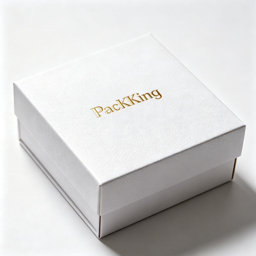 Luxury White Litchi Grain Rigid Gift Box | Gold Foil Logo Premium Packaging Box
